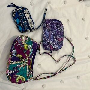 Vera Bradley bundle: wristlet,mini cosmetic pouch, small shoulder bag